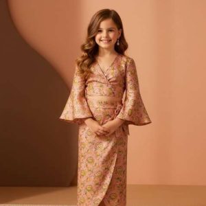 girls light pink brocade skirt set
