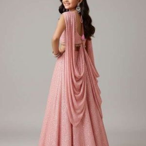 girls pink embroidered georgette lehenga set