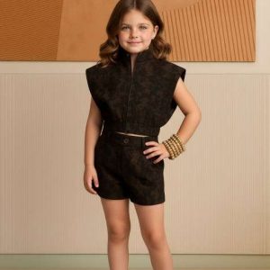 girls brown denim co ord set