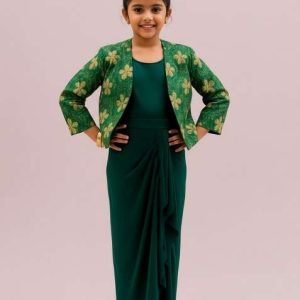 girls sea green embroidered georgette lehenga set