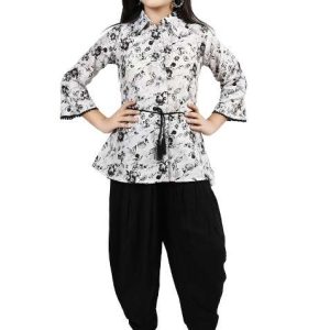 black printed cotton kurta set for girls