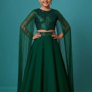 girls green sequin georgette fusion set