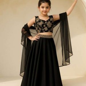 girls black georgette lehenga set