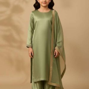 girls mehendi embroidered silk kurta set