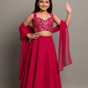 girls pink georgette lehenga set