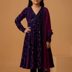 girls multicolor abstract print georgette anarkali set