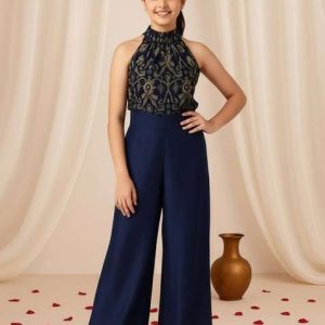 girls navy blue brocade co ord set