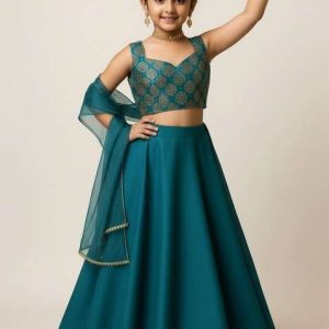 girls turquoise blue georgette lehenga set
