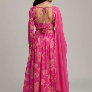 girls pink floral print georgette lehenga set