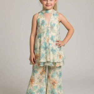 girls multicolor floral print chiffon kurta set