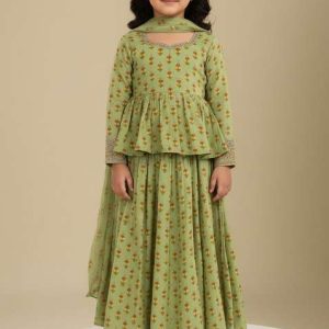 girls yellow abstract print kurta set