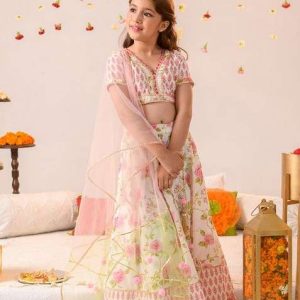 off white printed lehenga with blouse with dupatta (set of 3)