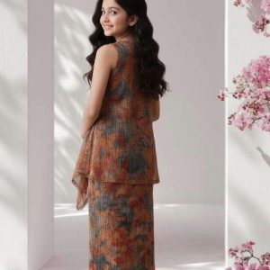 girls multicolor floral print chiffon fusion set