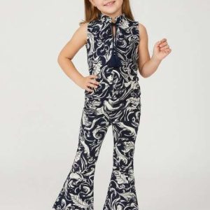 girls blue and white abstract print denim co ord set