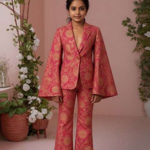 girls peach brocade co ord set