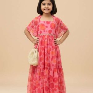 girls multicolor abstract print chiffon kurta set