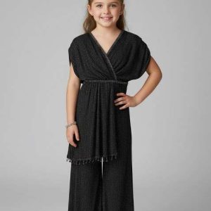 girls black sequin georgette fusion set