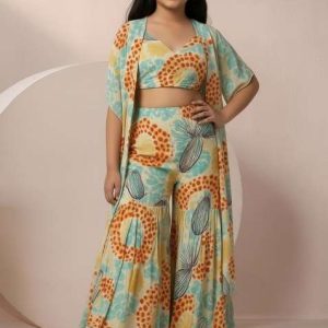 girls multicolor abstract print chinon fusion set