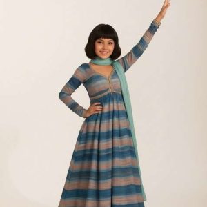 girls multicolor striped chiffon kurta set