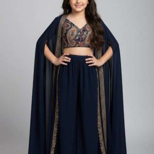 girls black abstract print chinon fusion set