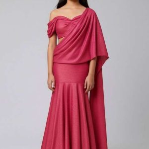 girls pink solid knit pre draped saree set
