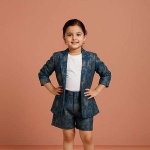girls blue brocade co ord set