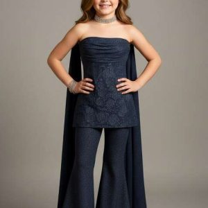girls blue weaving knit sharara set