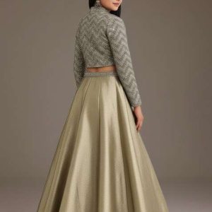 girls grey embroidered georgette lehenga set