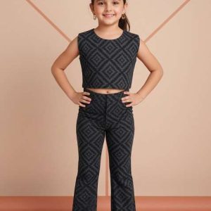 girls dark grey brocade co ord set