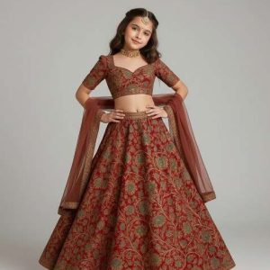 girls pink brocade lehenga set