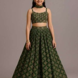 girls green sequin georgette lehenga set