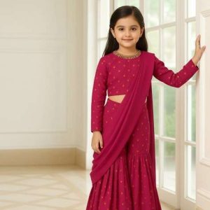 girls rani pink tie dye silk sharara set