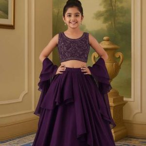 girls purple sequin chinon lehenga set