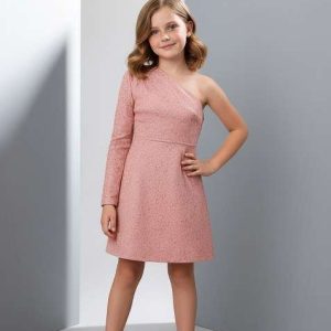 girls peach sequin denim dress