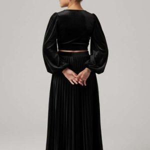 girls black solid chiffon co ord set