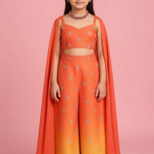 girls multicolor embroidered tissue sharara set