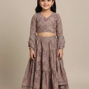 girls purple figure print georgette lehenga set