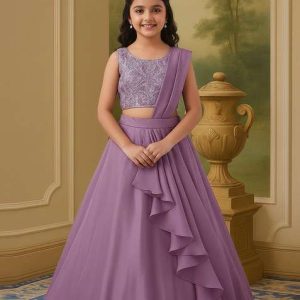 girls grey sequin chinon lehenga set