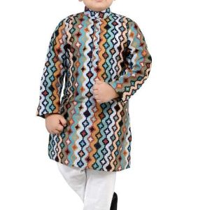 multicolor printed cotton kurta set for boys