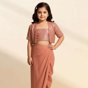 girls peach sequin georgette fusion set