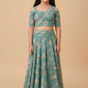 girls blue floral print sharara set