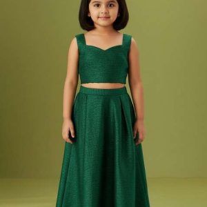girls bottle green embellished net fusion set