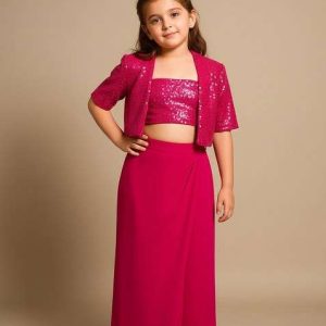 girls hot pink sequin georgette fusion set