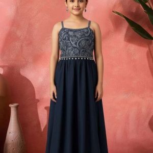 girls blue paisley print satin fusion set