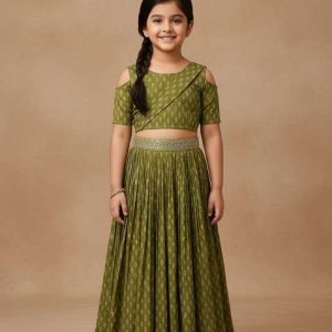 girls green figure print fusion set
