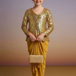 girls golden sequin net fusion set