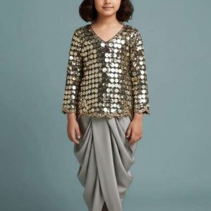 girls grey sequin net fusion set