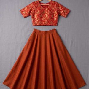 girls maroon brocade lehenga set