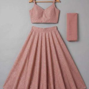girls pink net sequin lehenga set