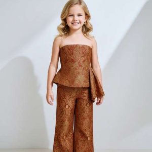 girls brown and golden brocade co ord set